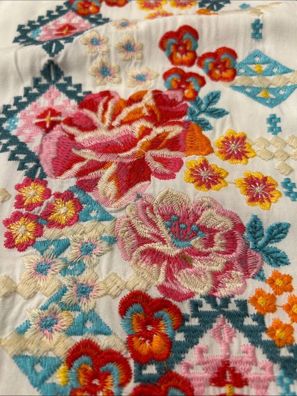 Savanna Jane Boho Floral Embroidered Long Sleeve White Top Size Medium - Picture 2 of 7